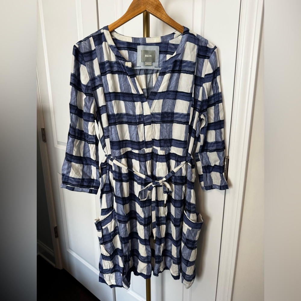 Maeve Navy and White Plaid Tie-Waist Dress